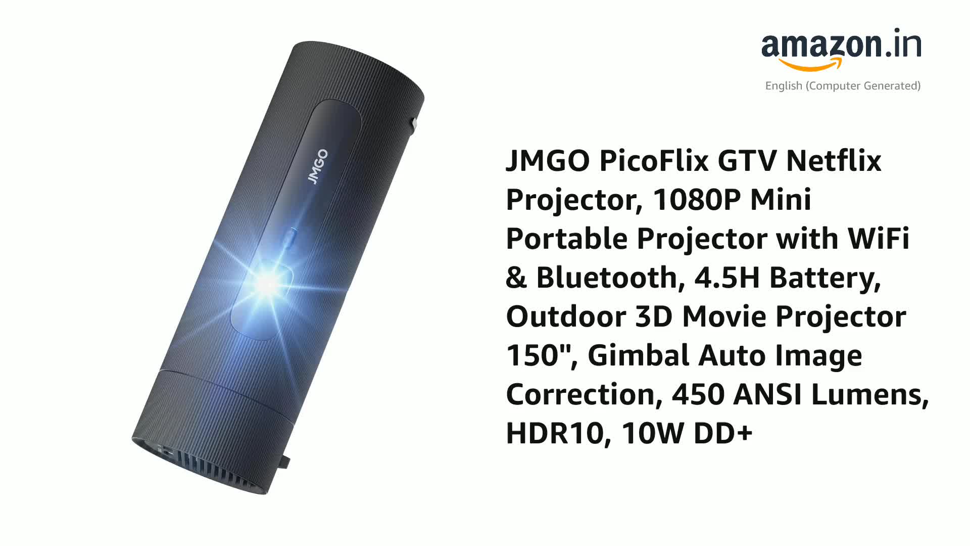 JMGO PicoFlix GTV Netflix Projector, 1080P Mini Portable Projector